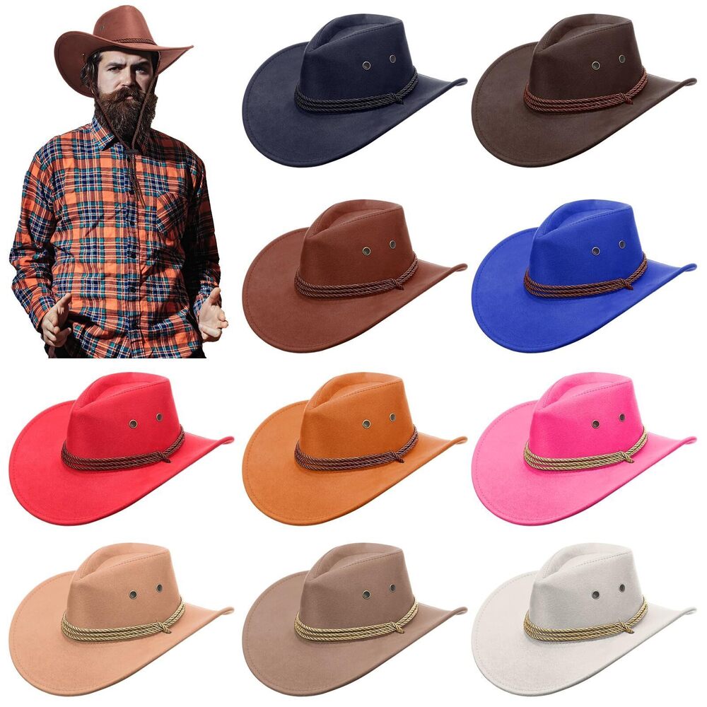 1053 10 Pcs Wide Brimmed Felt Hats - Cowboy Hats Adult Costume